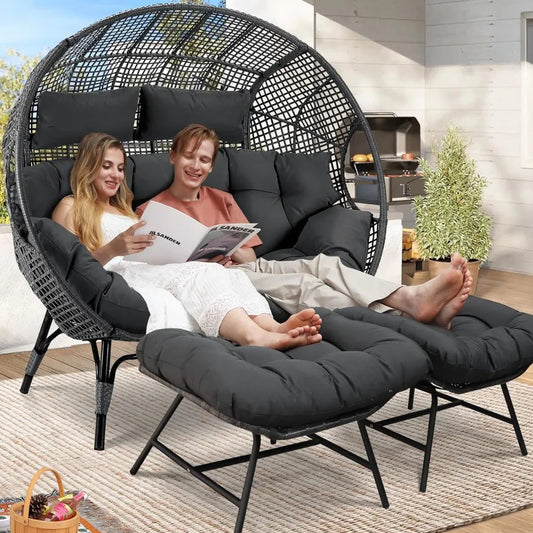 Loveseat Egg Chair with Ottomans and Cushions