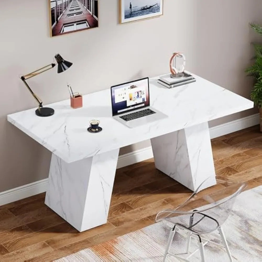 Modern Wooden Faux Marble Executive Desk