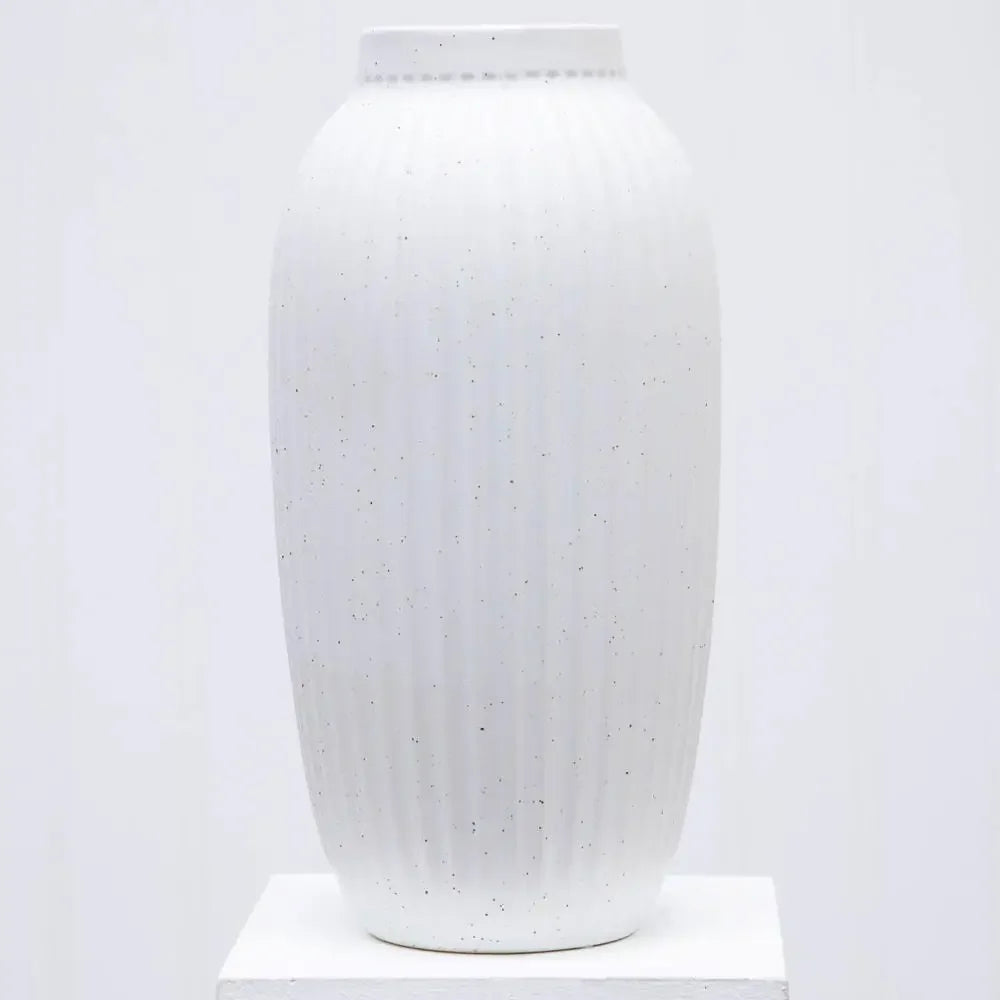 16" White Ribbed Ceramic Vase