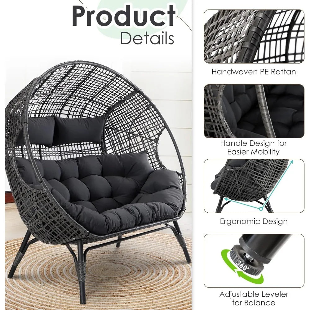 Loveseat Egg Chair with Ottomans and Cushions