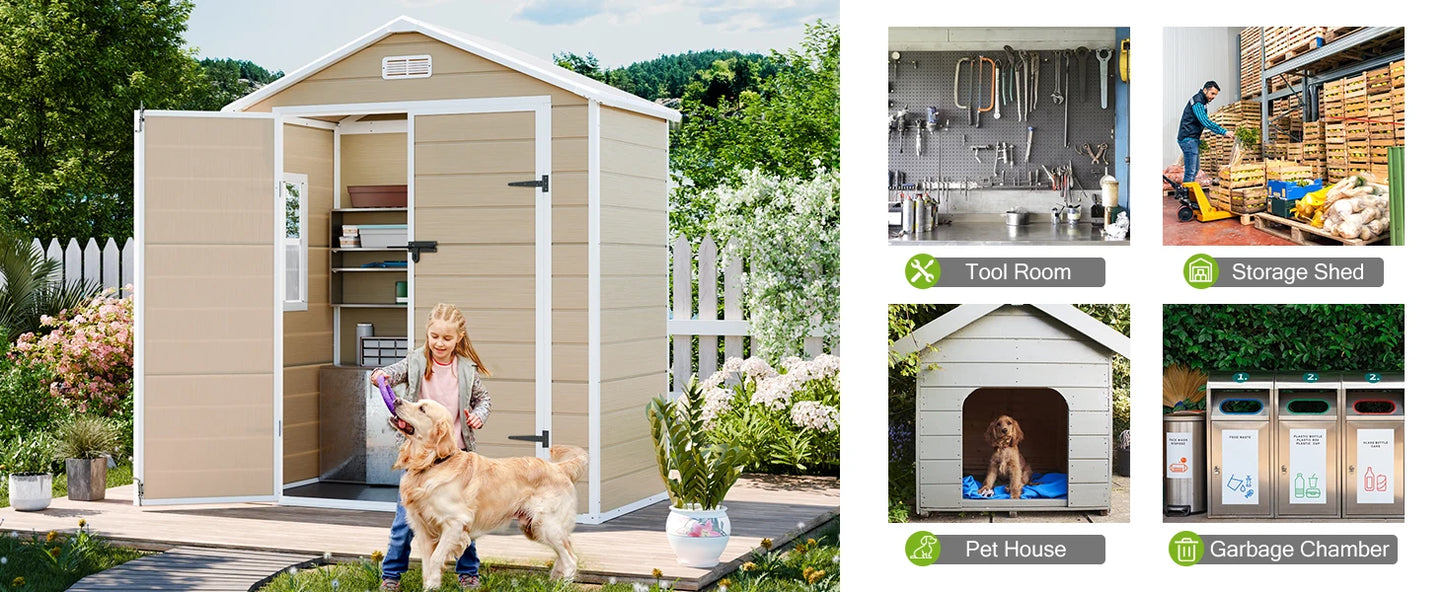 Resin Storage Shed with Floor, Window, and Double Lockable Doors