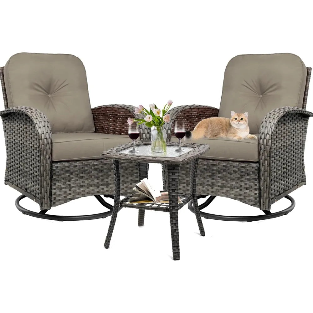 Swivel Rocker Wicker Chair Set