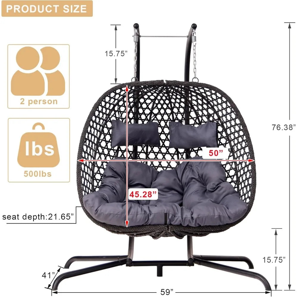 Wicker Hammock Double Swing Chair with Cushions