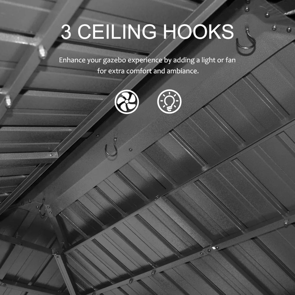 Grill Gazebo with Double Roof, Storage Cabinets, and Ceiling Hooks