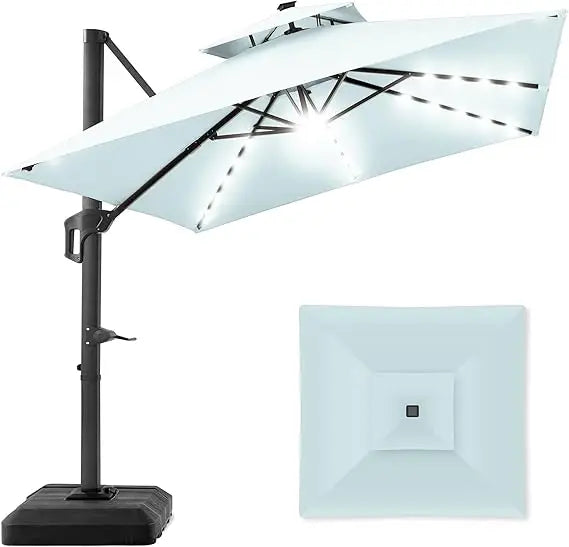Tier Square Cantilever Patio Umbrella with Solar LED Lights