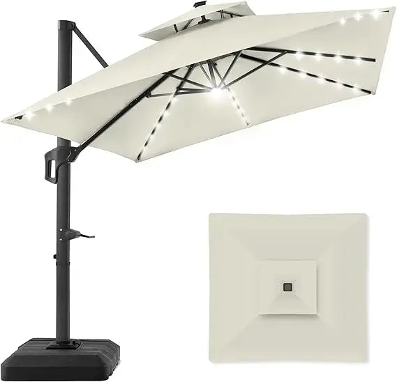 Tier Square Cantilever Patio Umbrella with Solar LED Lights