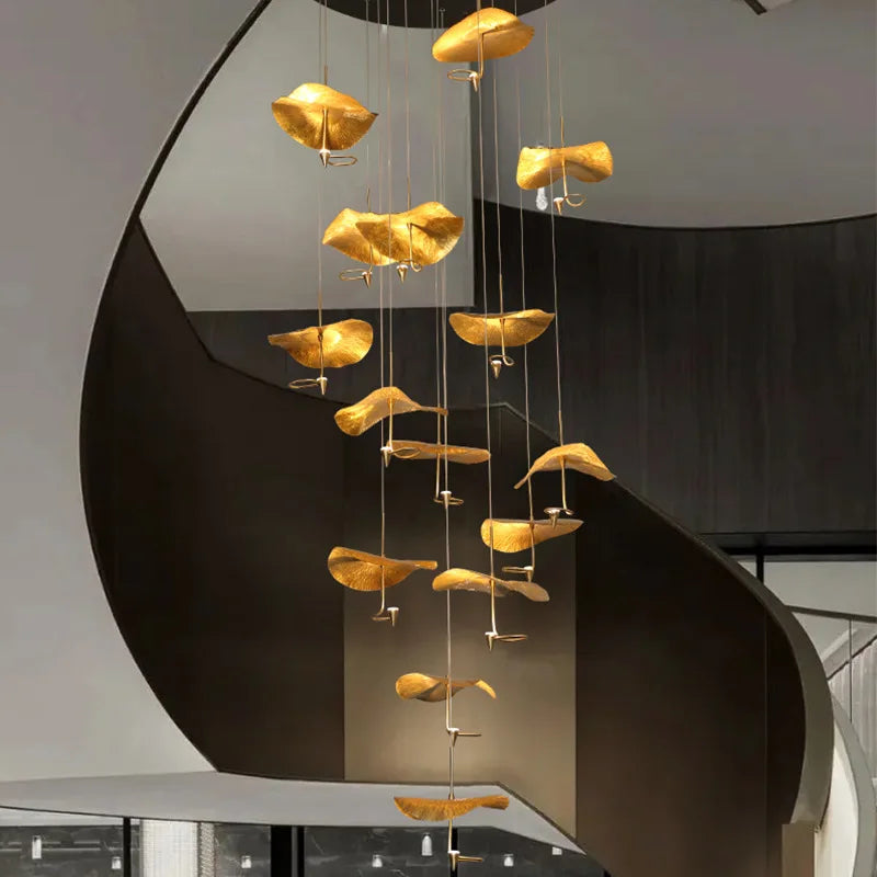 Golden Copper Lotus Leaf Chandelier