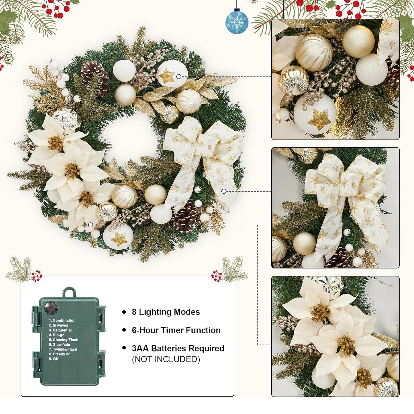 Flower Bowknot, Pine Cone Garland Wreath