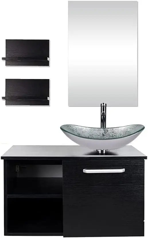 Modern 28" Wall Mounted Bathroom Vanities with Sink, Faucet, and Mirror, Full Set