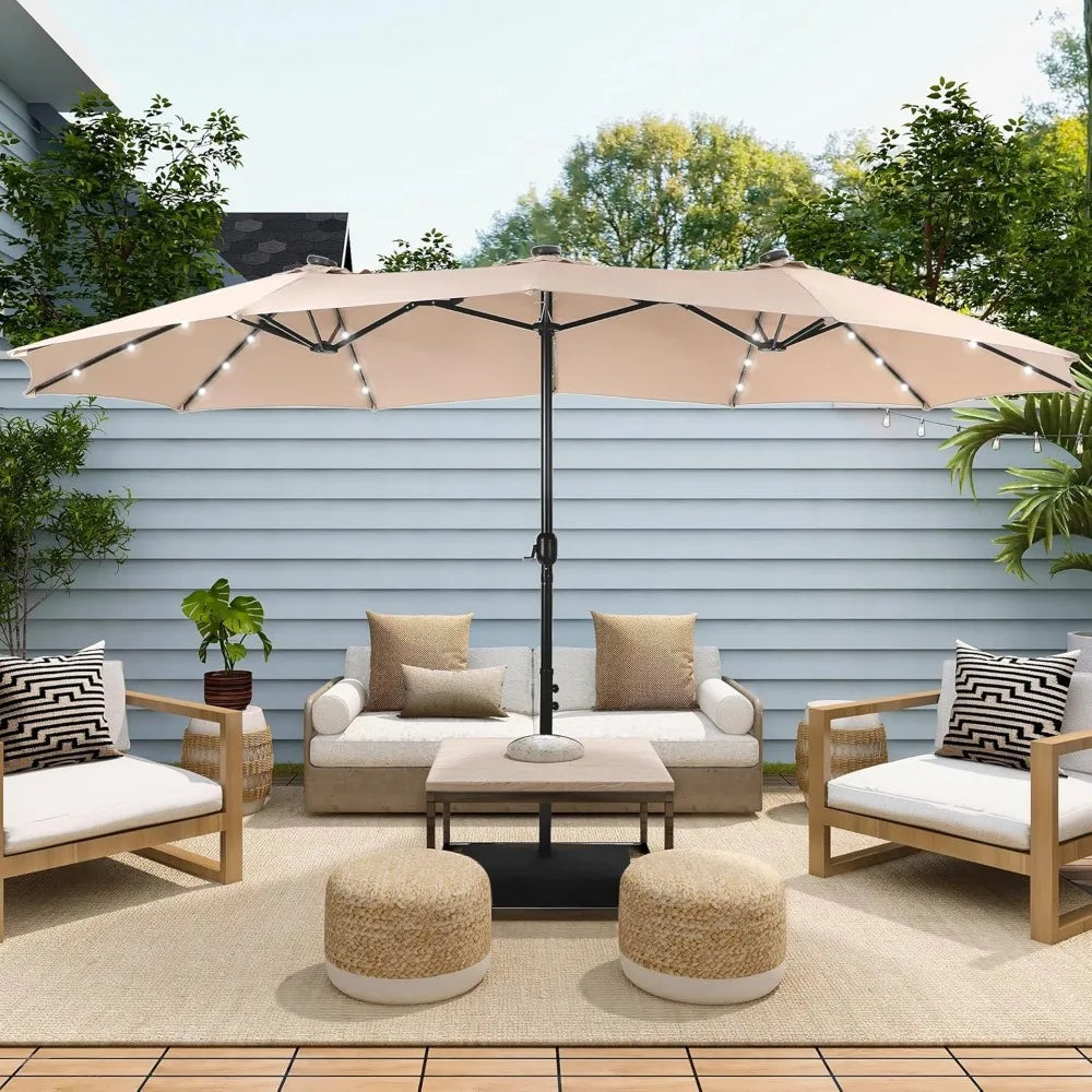 Rectangular Cantilever Patio Umbrella with LED Solar Lights