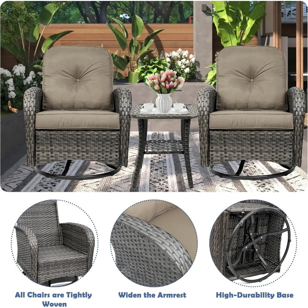 Swivel Rocker Wicker Chair Set