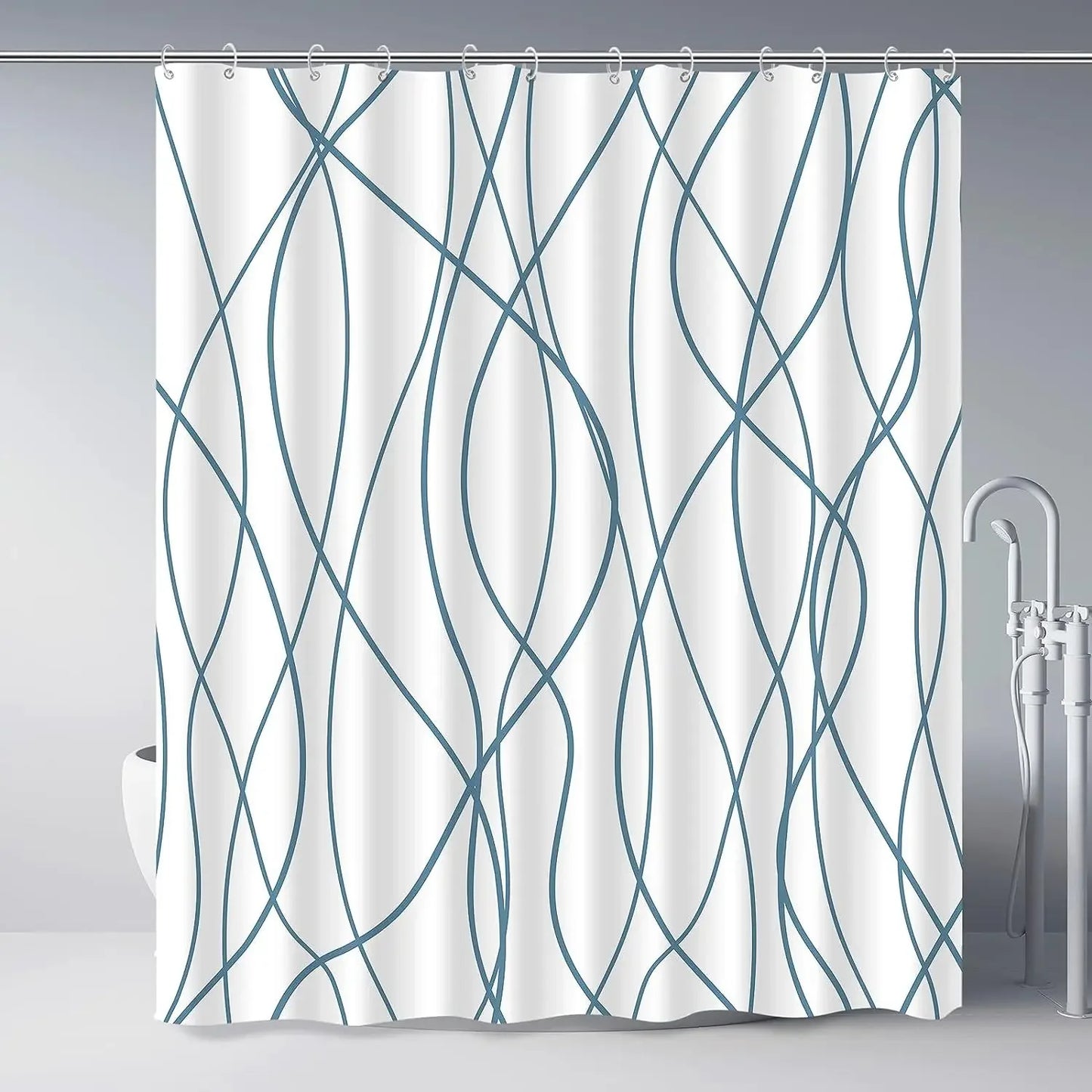 Modern Gradient Stripe Shower Curtain with Hooks