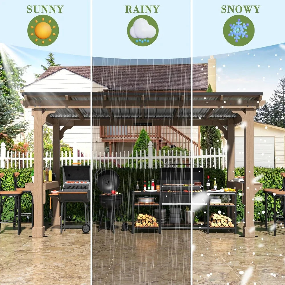 Wooden Grill Gazebo with Sloping Metal Roof