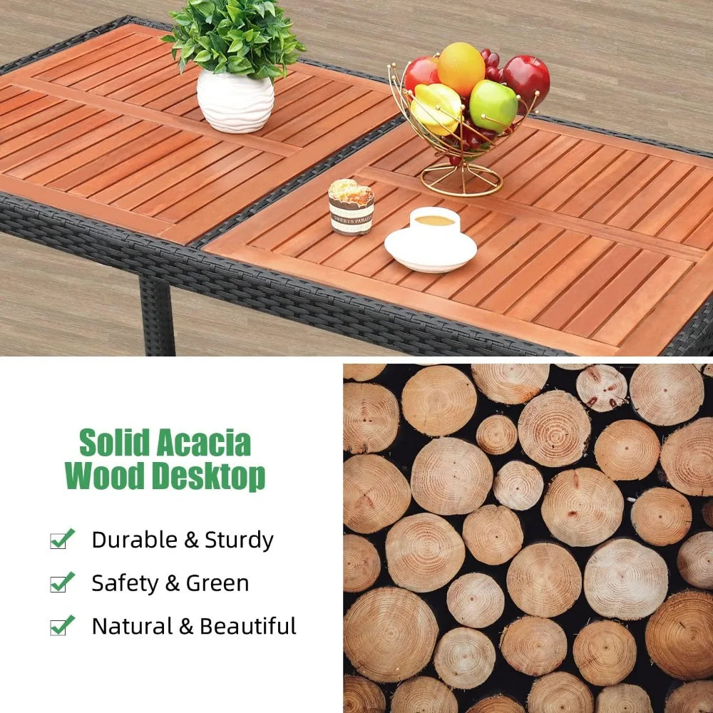 Acacia Wood Table Set with Cushions Wicker Chairs