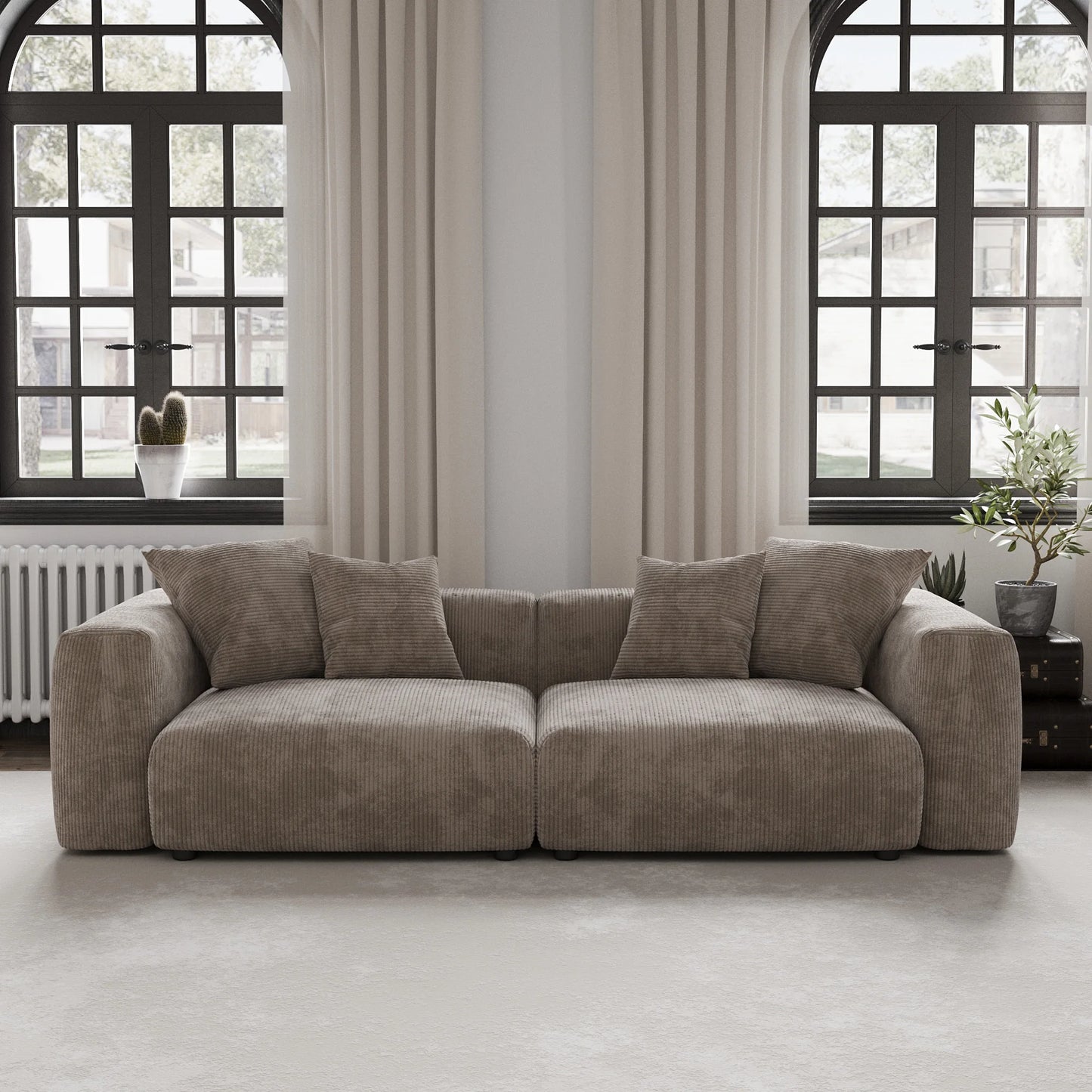 Modern Corduroy Fabric Sectional Couch with Pillow
