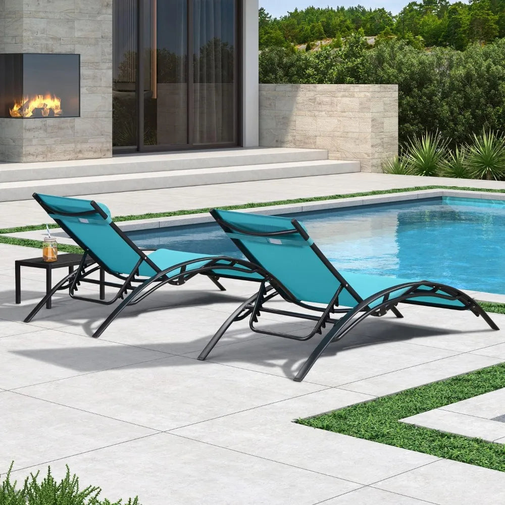 Oversized Lightweight Chaise Lounge Set with 2 Side Tables