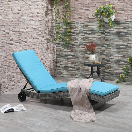 Chaise Lounge Chair with Cushions and Wheels