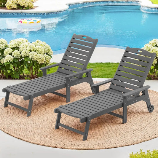 Wood Chaise Lounger with Wheels