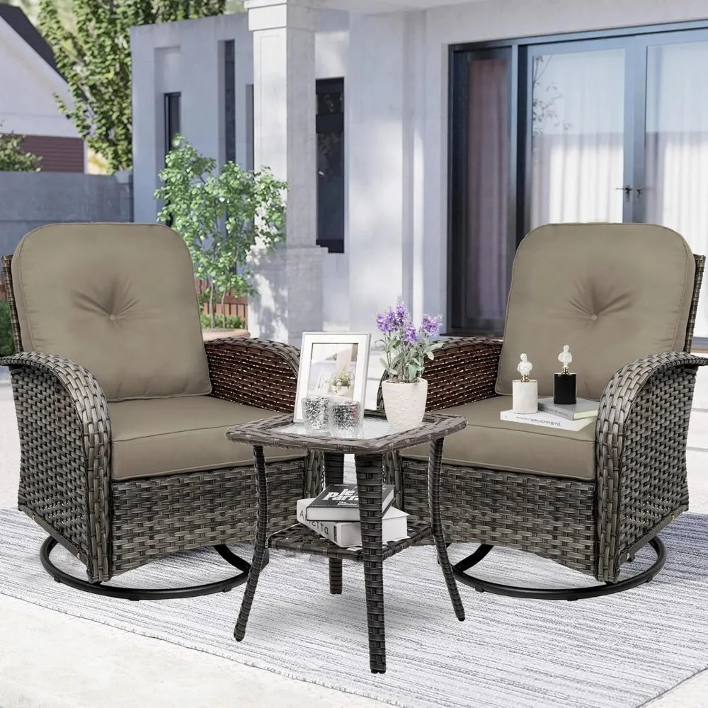 Swivel Rocker Wicker Chair Set