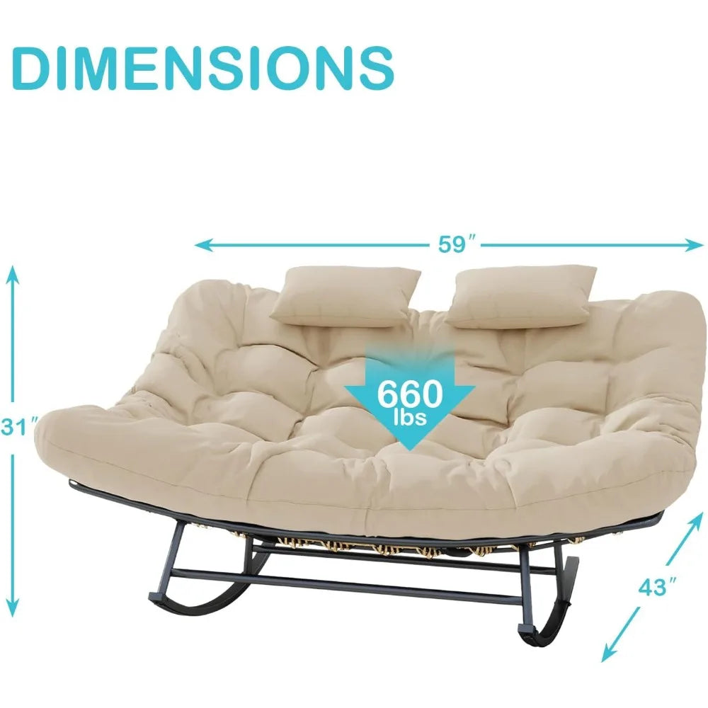 Oversized Loveseat Rocking Papasan Chair with Cushions