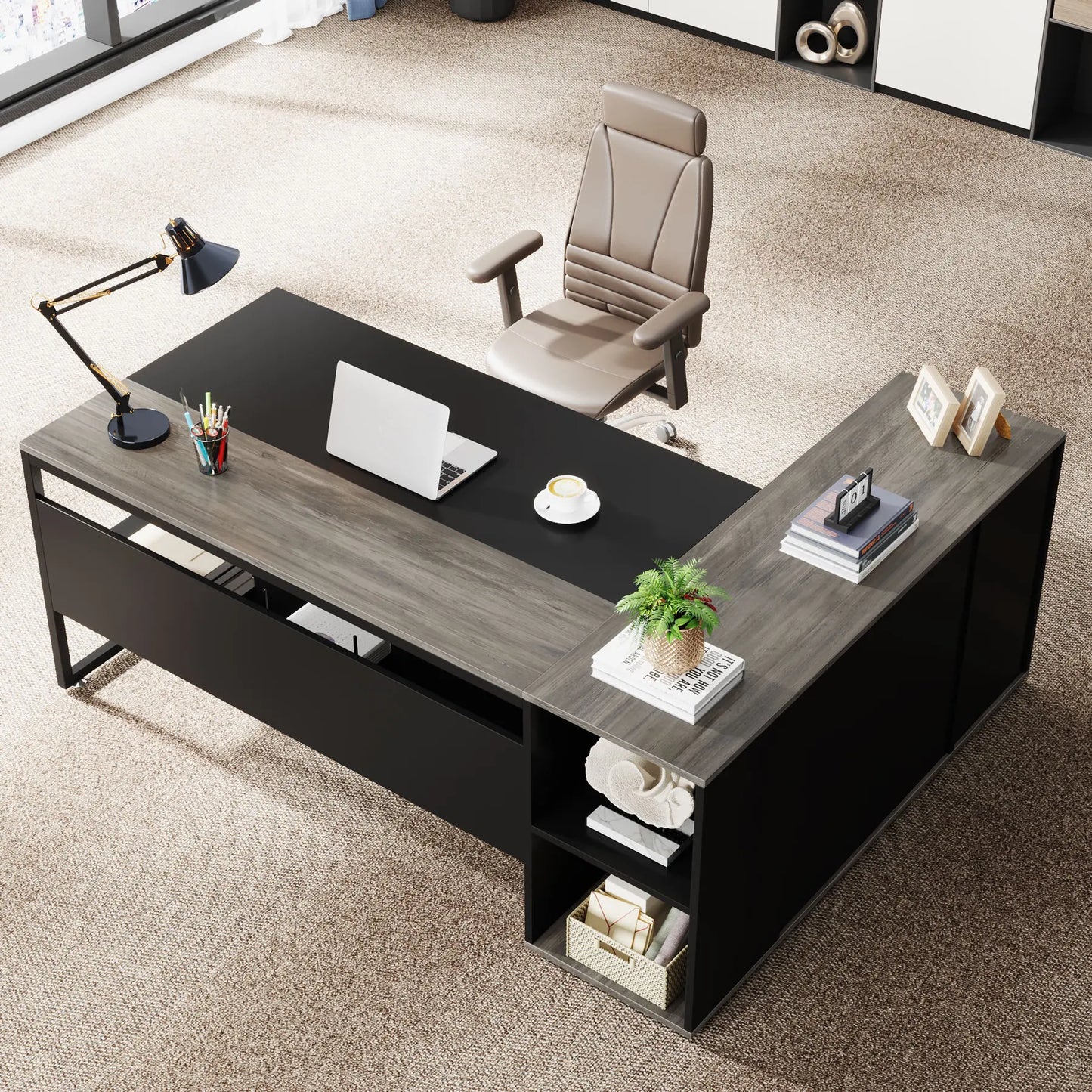 Modern Constructed  L-Shaped Executive Desk