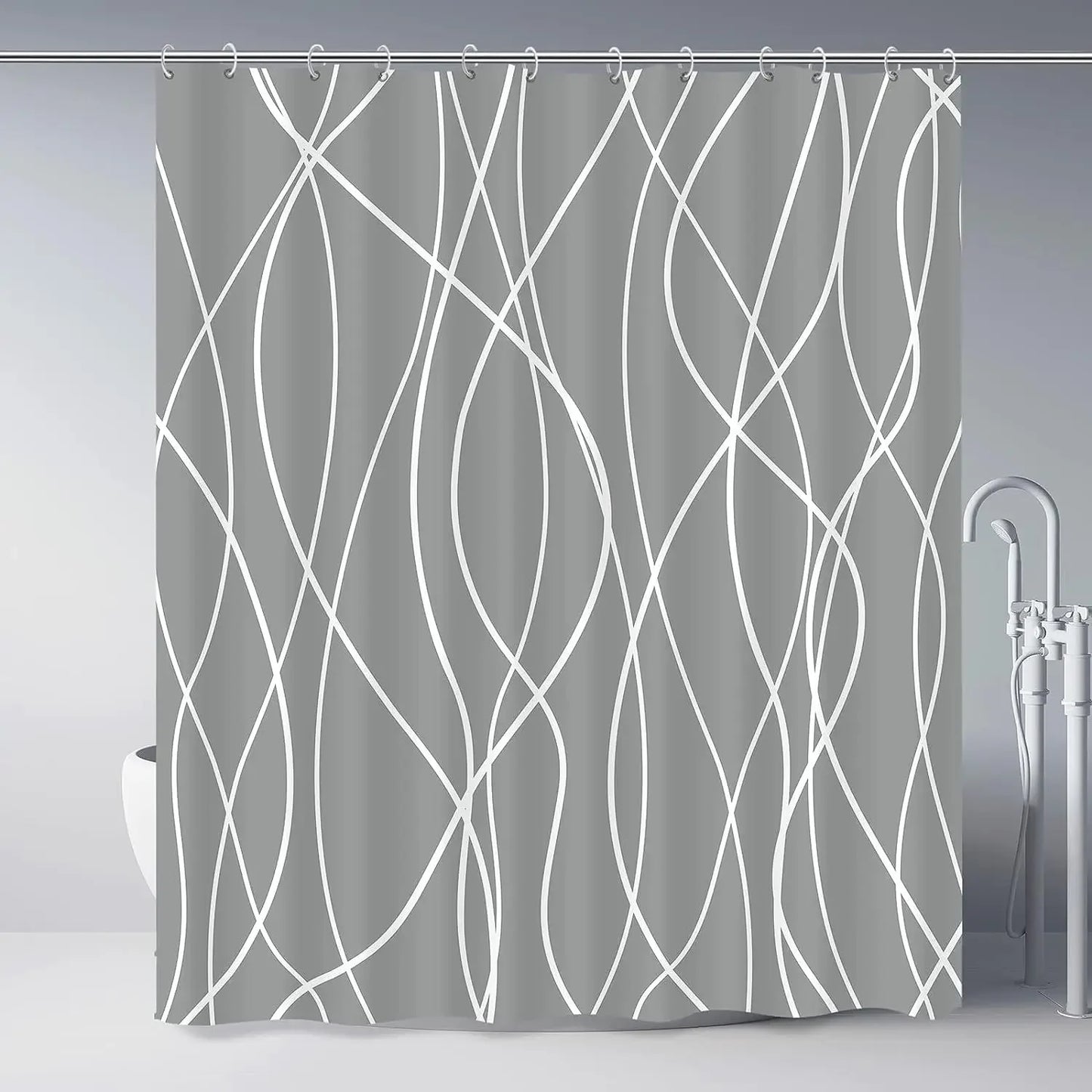 Modern Gradient Stripe Shower Curtain with Hooks