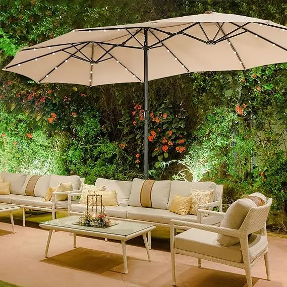Rectangular Cantilever Patio Umbrella with LED Solar Lights