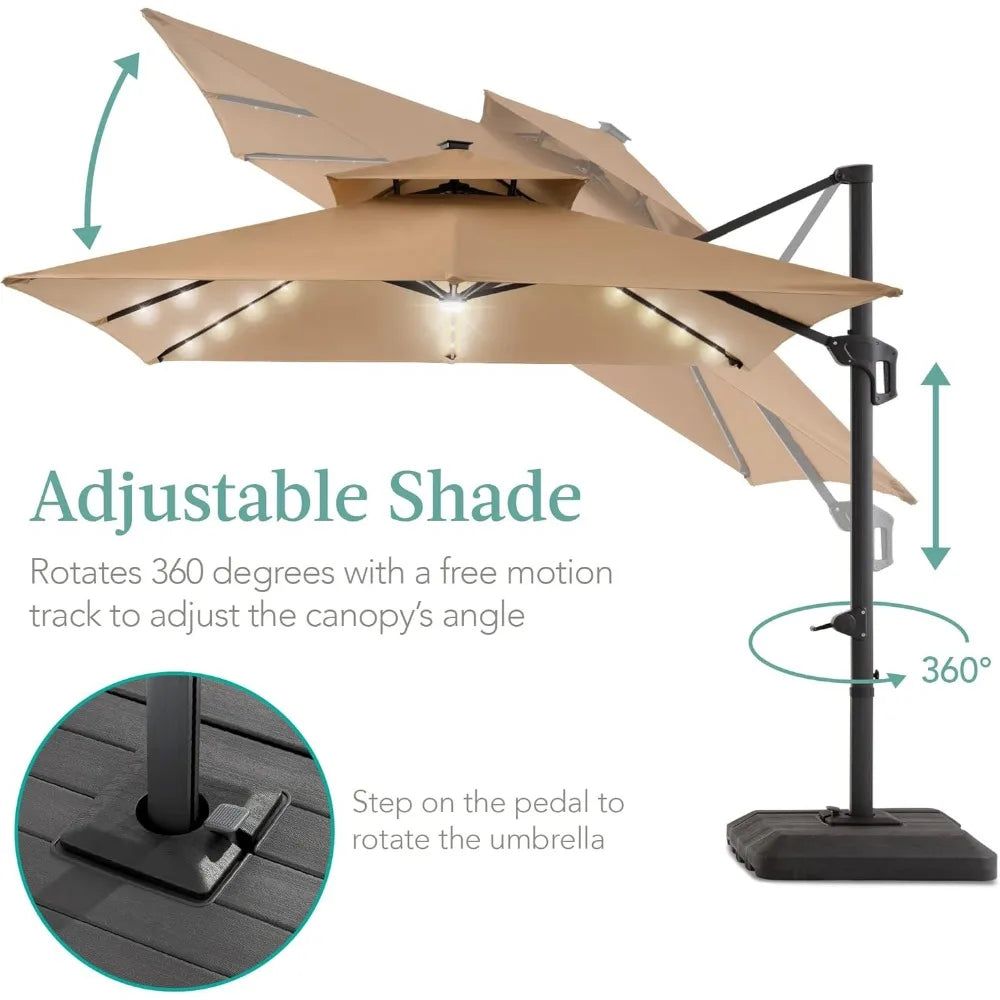 Tier Square Cantilever Patio Umbrella with Solar LED Lights