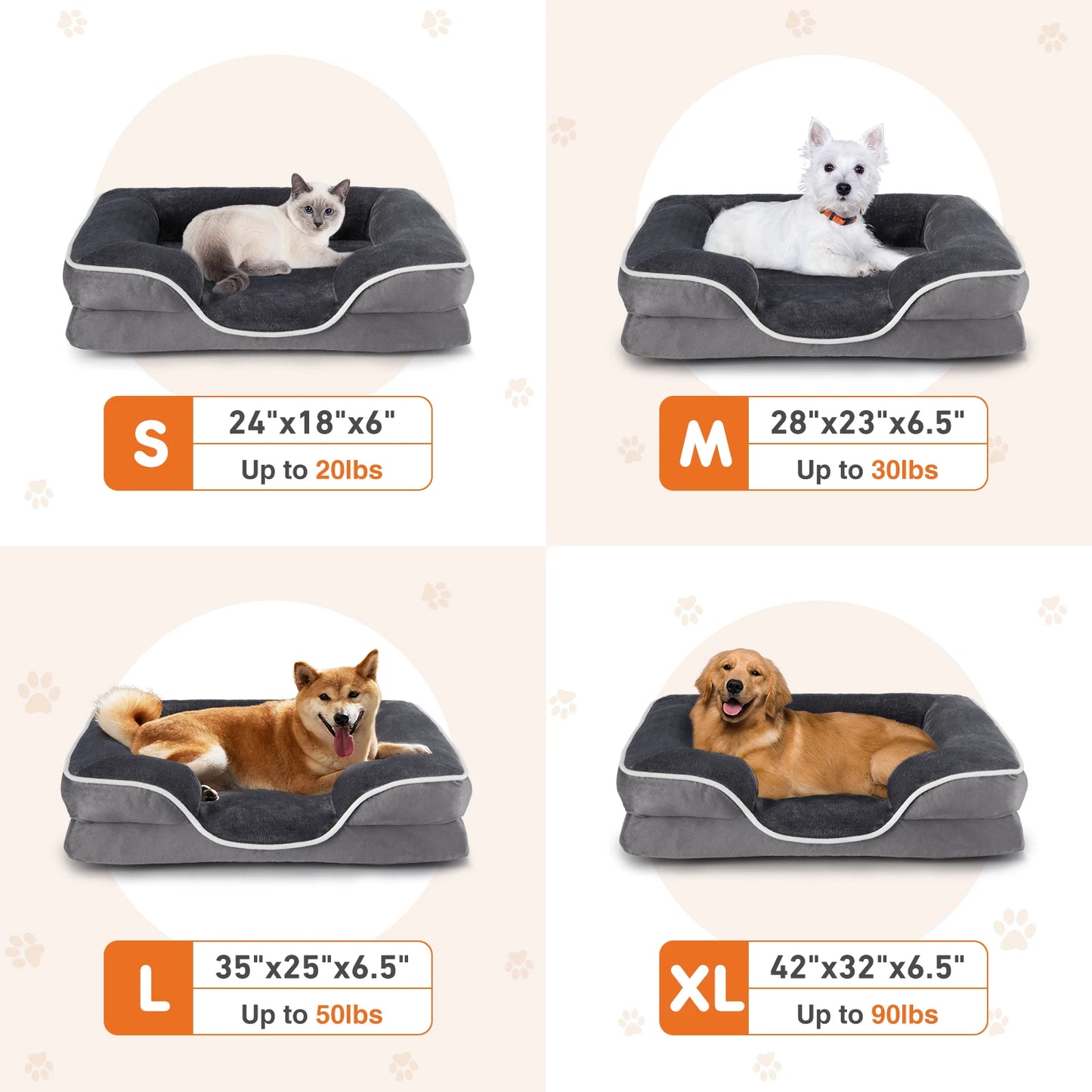 Orthopedic Dog Bed with Washable Removable Cover, Non-Slip Base and Waterproof Liner