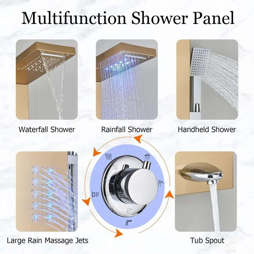 Modern Stainless Steel LED Shower Panel Full System Set