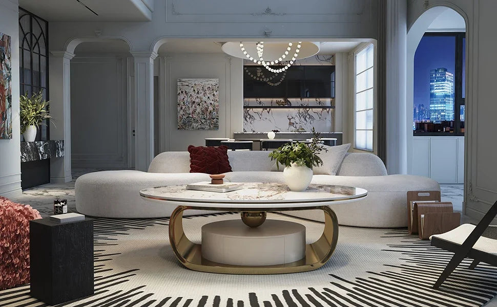 Modern Sintered Stone Marble Coffee Table with Storage Drawer