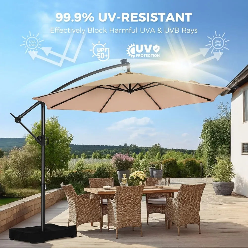 Round Cantilever Patio Umbrella with Solar LED Lights