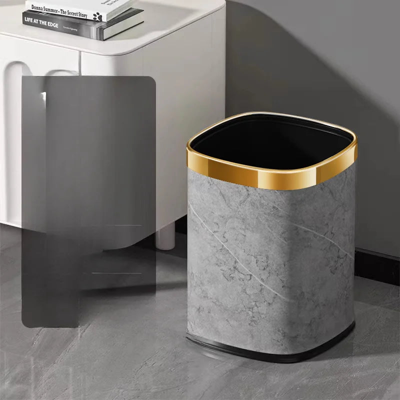Leather Marble Grain Square Waste Bin