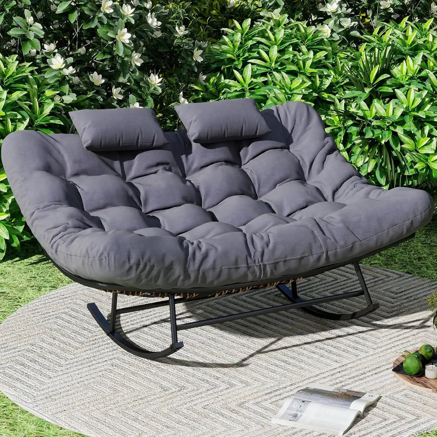 Oversized Loveseat Rocking Papasan Chair with Cushions