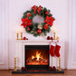 Red Bow, Poinsettia Pine Cone Festive Holiday Wreath