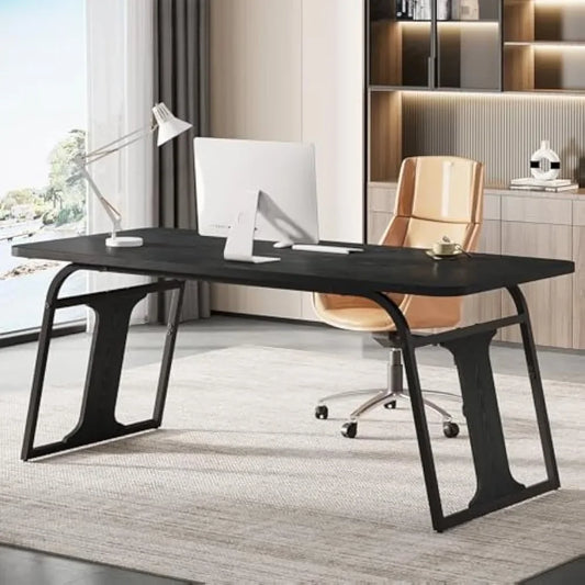 Modern Simple Executive Desk with Sturdy Metal Base