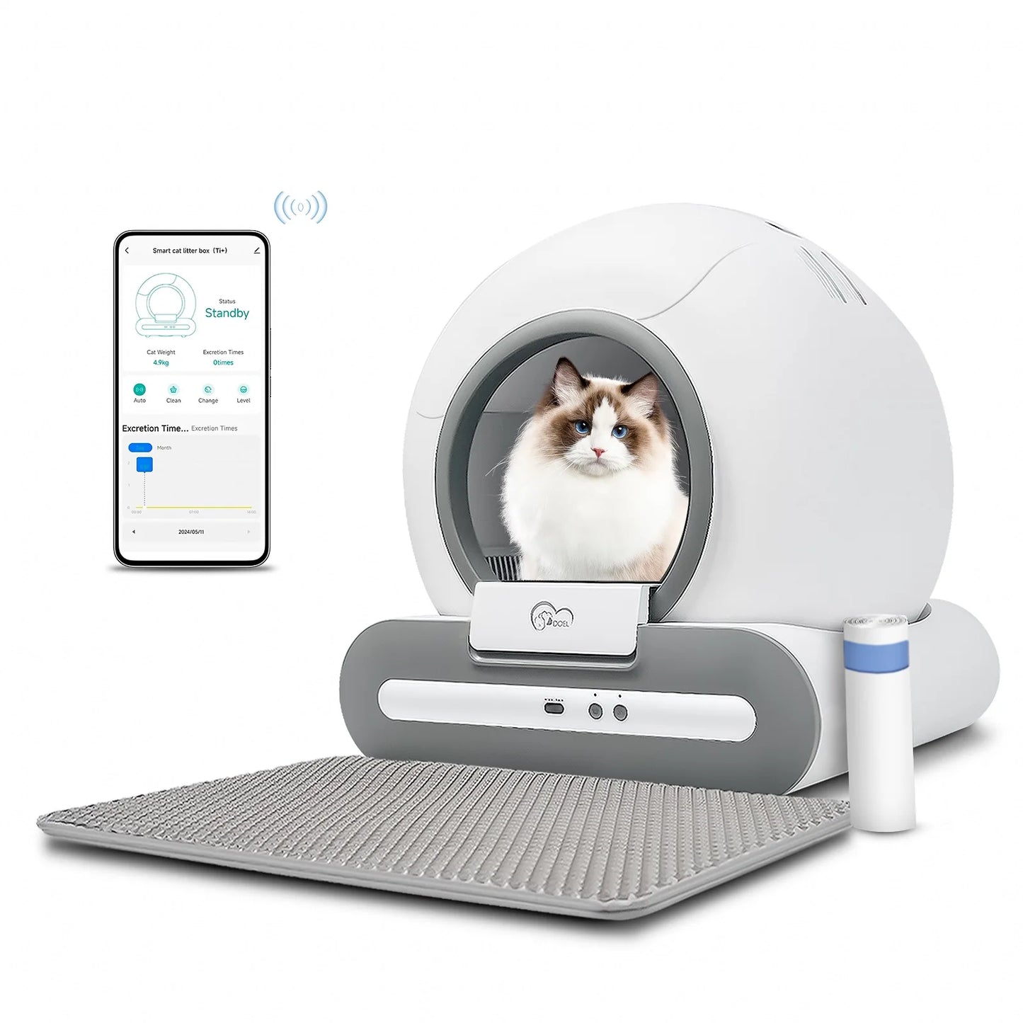 Automatic Cat Litter Box with Smart App Control and Litter Mat