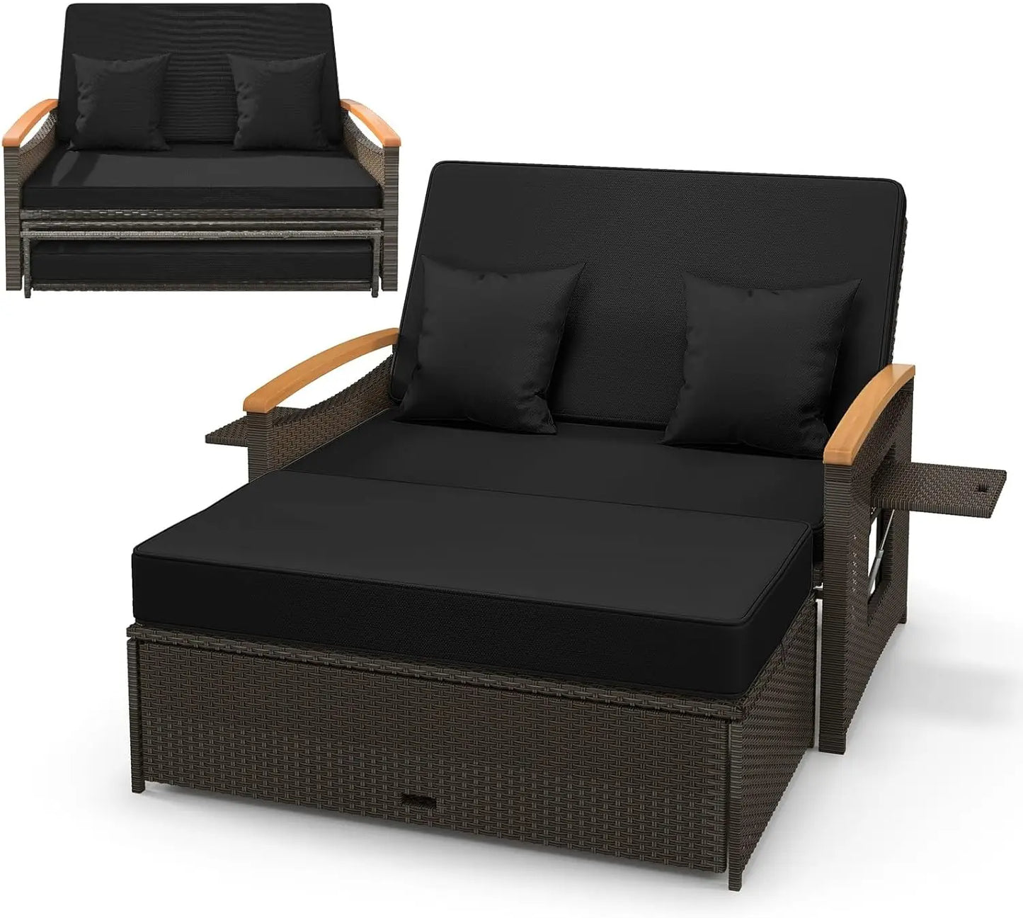 Daybed Chaise Lounger w/4-Level Adjustable Backrest & Retractable Trays