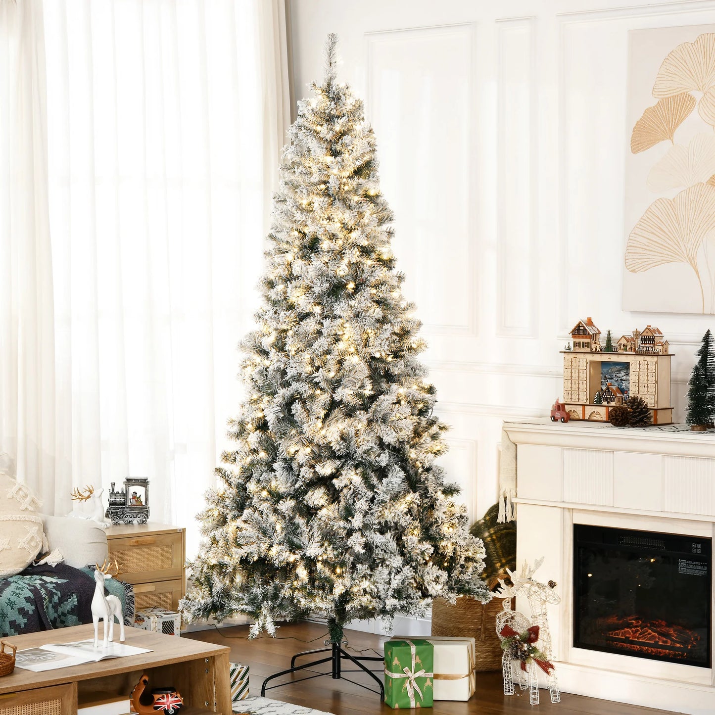 Flocked Artificial Christmas Tree with LED Lights