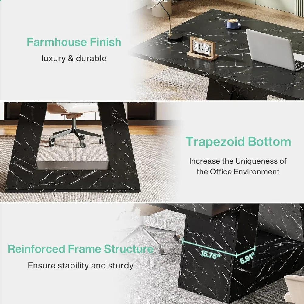 Modern Wooden Faux Marble Executive Desk