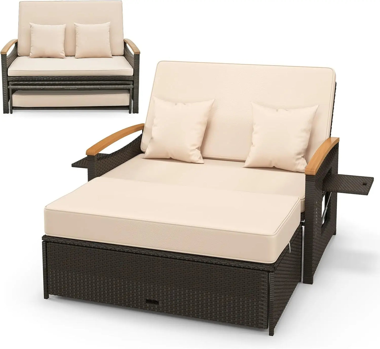 Daybed Chaise Lounger w/4-Level Adjustable Backrest & Retractable Trays