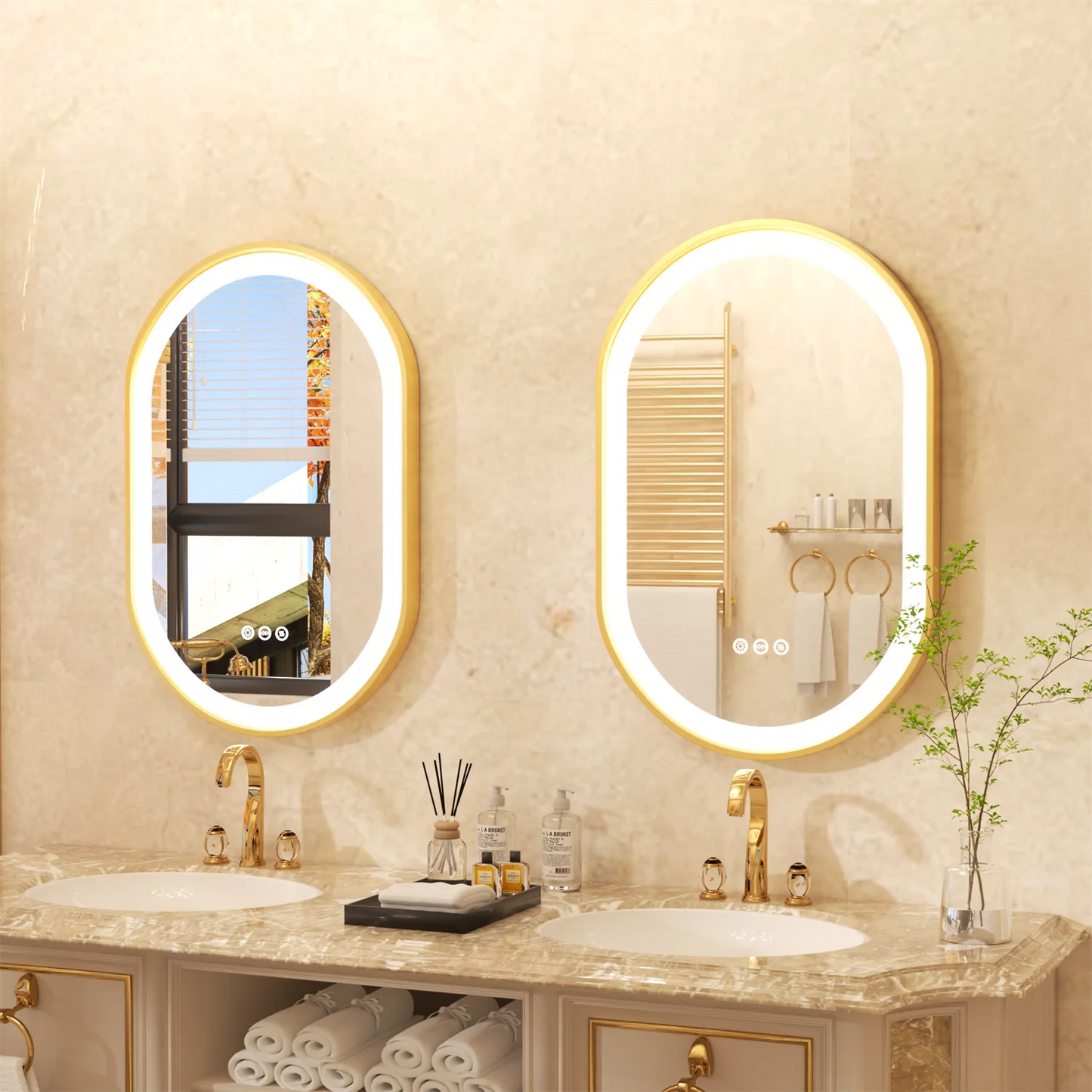 Elegant Oval Gold Frame LED Vanity Mirror
