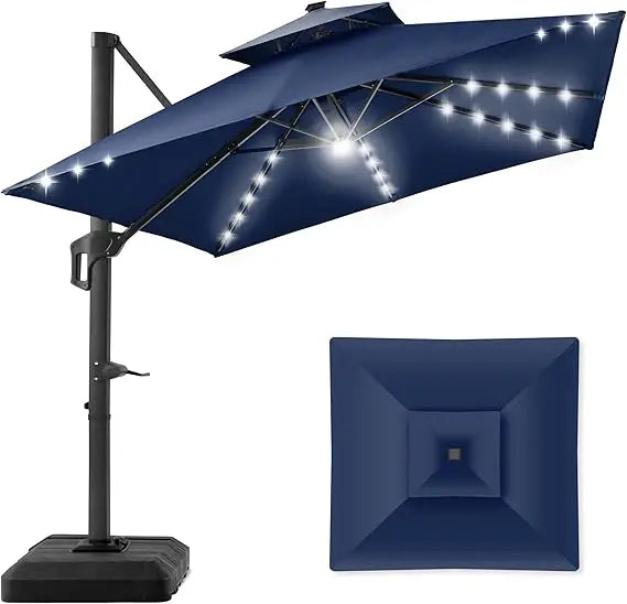 Tier Square Cantilever Patio Umbrella with Solar LED Lights