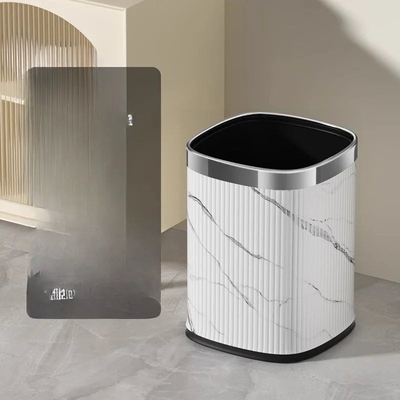Leather Marble Grain Square Waste Bin