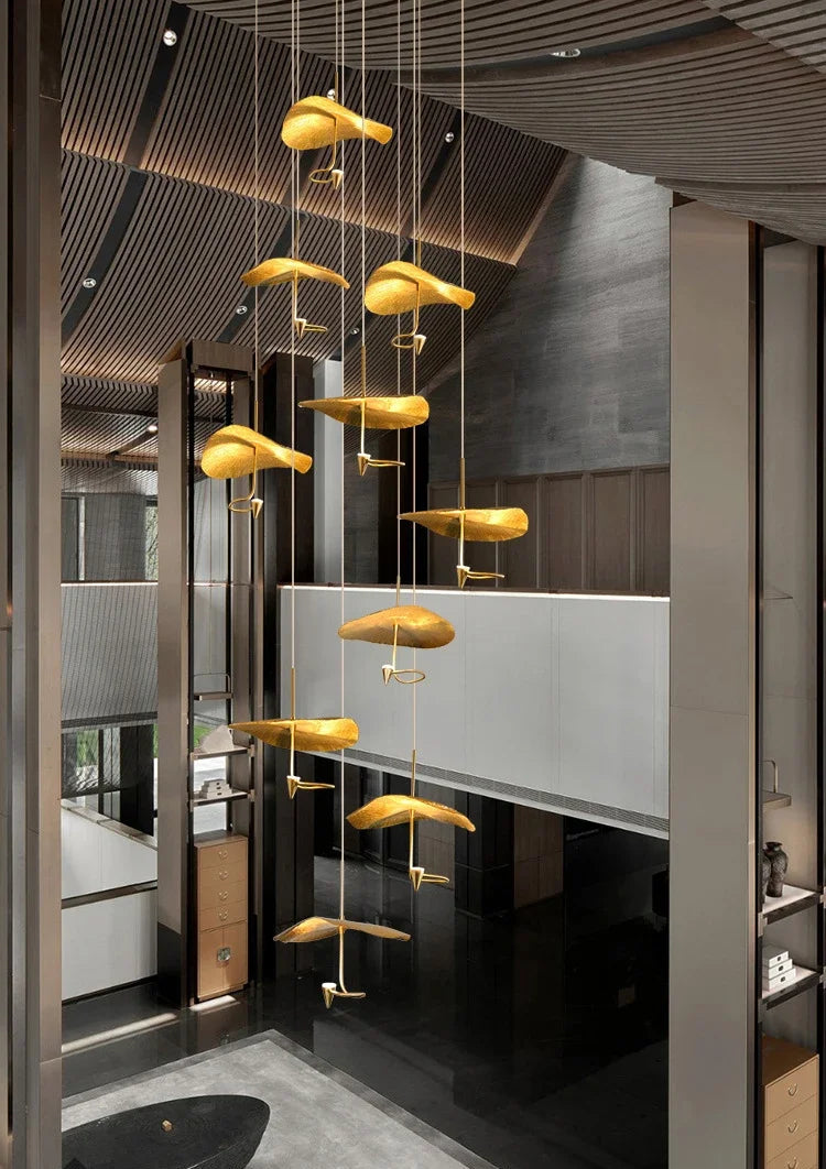 Golden Copper Lotus Leaf Chandelier