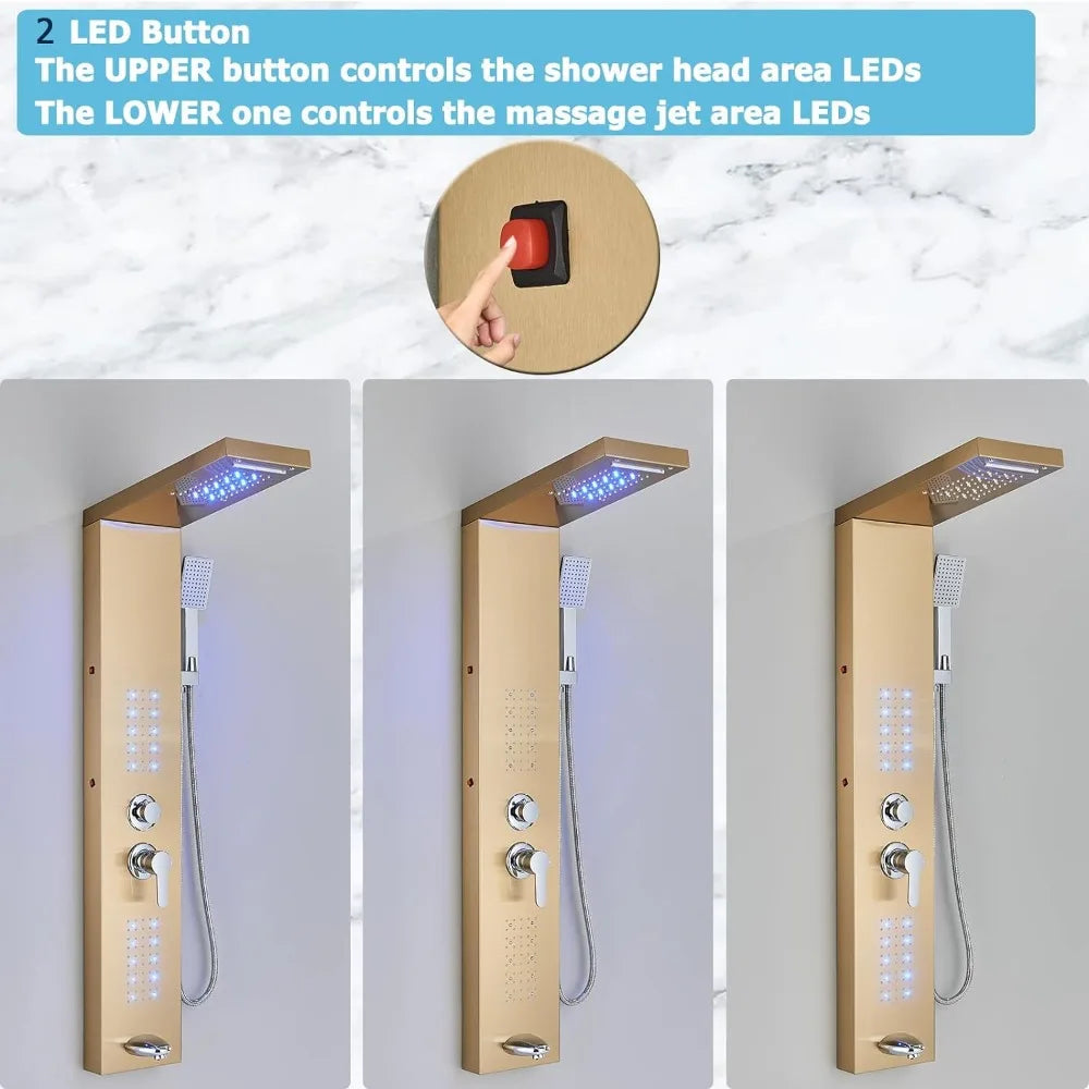 Modern Stainless Steel LED Shower Panel Full System Set