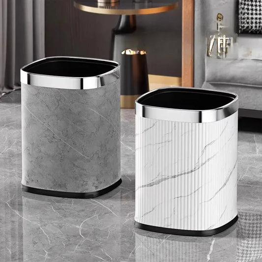 Leather Marble Grain Square Waste Bin