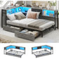 Modern LED Corner Bed Frame with Bookcase, Charging Station and Storage Drawers