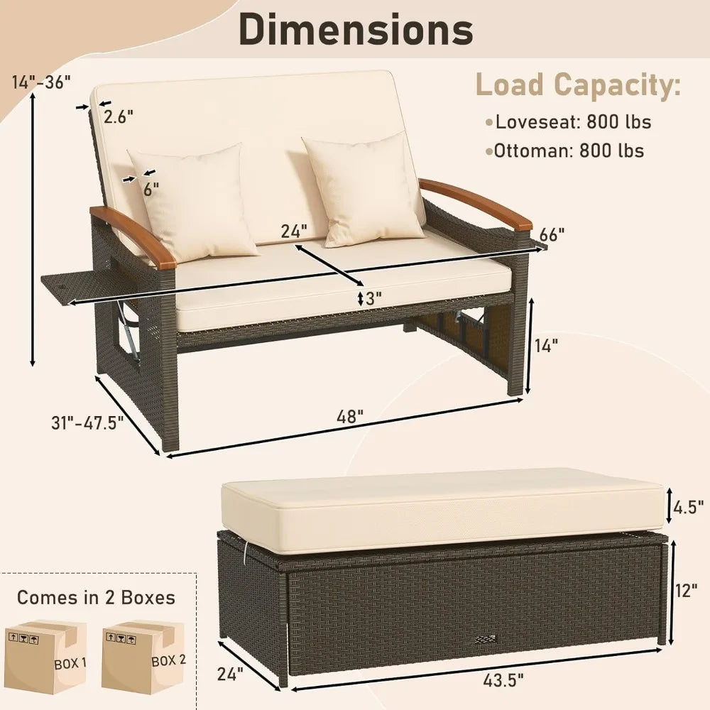 Daybed Chaise Lounger w/4-Level Adjustable Backrest & Retractable Trays