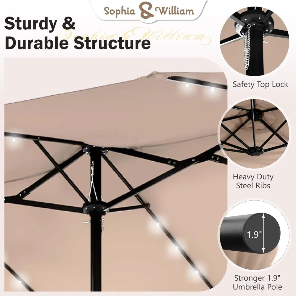 Rectangular Cantilever Patio Umbrella with LED Solar Lights